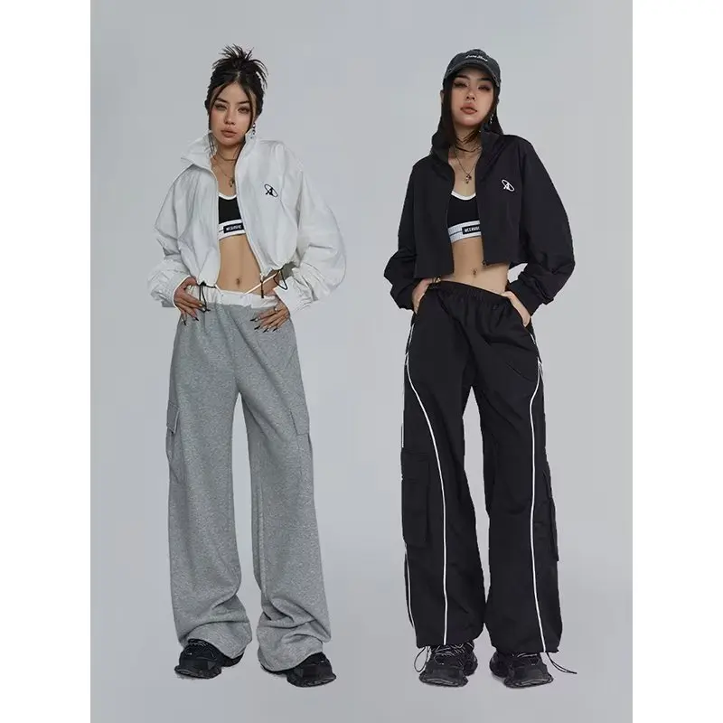 

Y2K Women cargo pant Streetwear Korean Harajuku Parachute Track Pants Solid Hippie Tech Sweatpants Wide Leg Joggers Trousers Clo