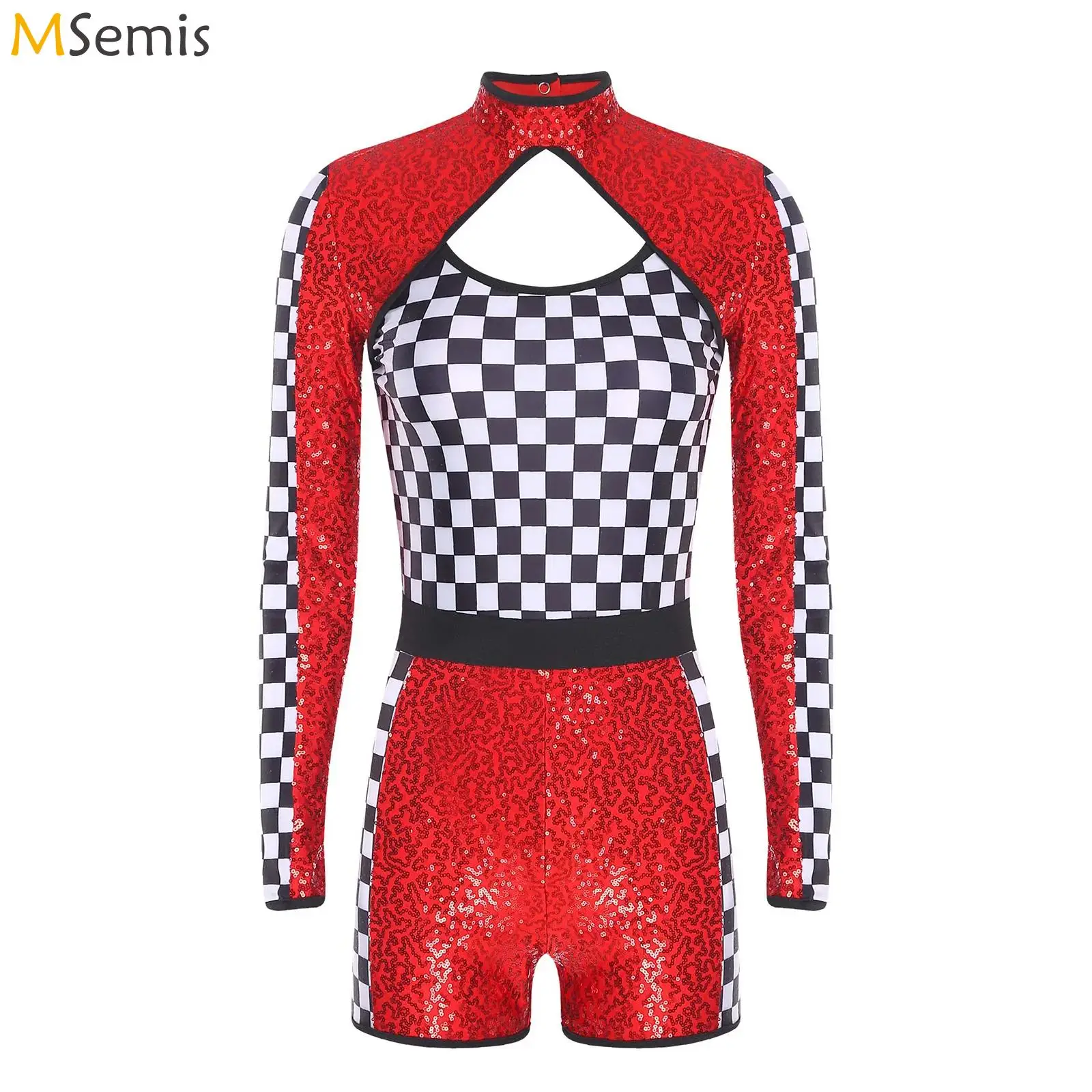 Women Race Car Driver Costume Halloween Carnival Cosplay Costumes Theme Checkerboard Print Long Sleeve Boyshorts Racer Jumpsuit