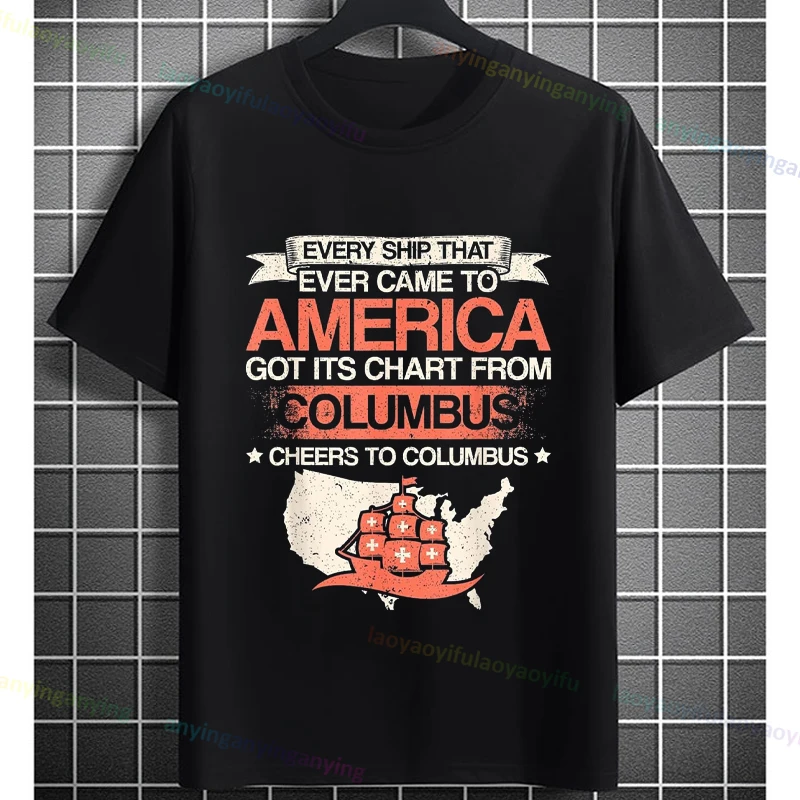 تي شيرت رجالي ونسائي مضحك كولومبوس وورلد تورز جرافيك من القطن الخالص بأكمام قصيرة كاجوال للارتداء اليومي في الهواء الطلق