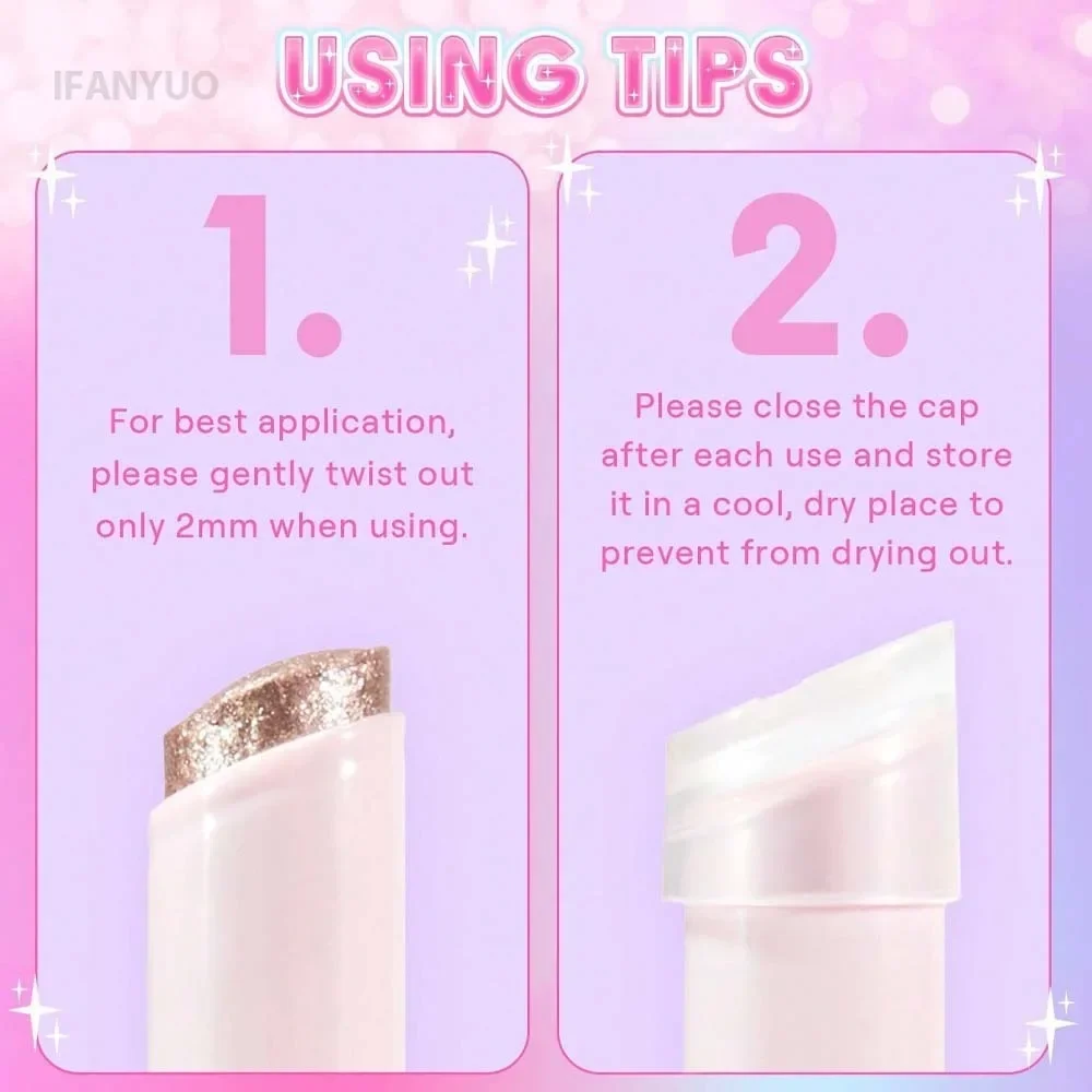 Blendable Crystal Jelly Shimmer Highlighter Eyeshadow Stick Shimmer Lip Balm Face Brightening Contour Stick Shiny Eye Shadow