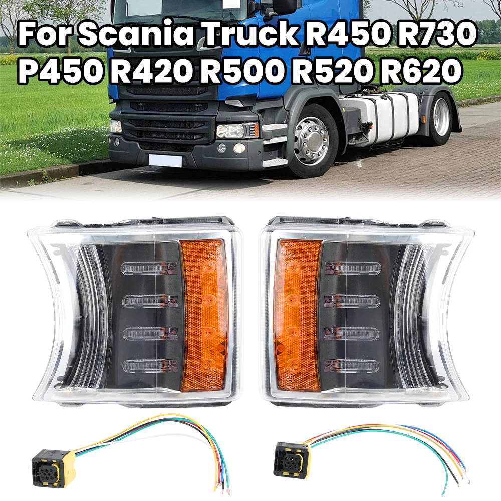 

LED Corner Lights For Scania Truck R450 R730 P450 R420 R500 R520 R620 Side Headlight Turn Signal 1387155 With Connector