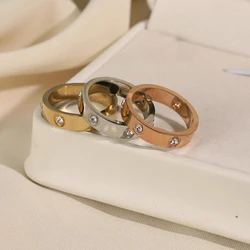 Anello in acciaio al titanio con zirconi di alta qualità di lusso anello placcato in acciaio inossidabile da donna di moda coreana regalo per feste