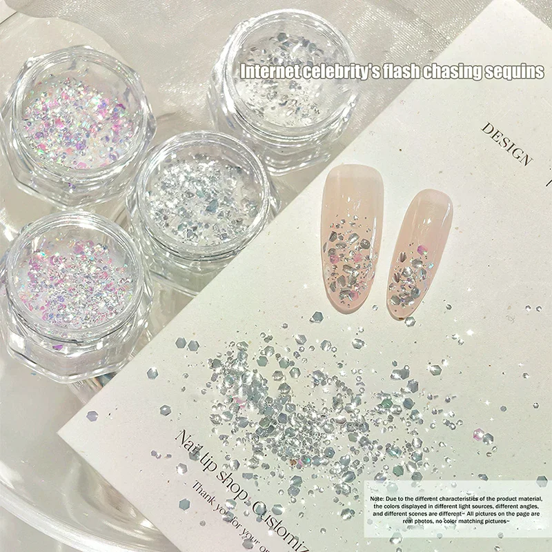 1 جرة حورية البحر ثلاثية الأبعاد للأظافر - رقائق ليزر رفيعة للغاية، غبار متألق غير منتظم، ملحقات ترتر مانيكير فضفاضة ذاتية الصنع #5