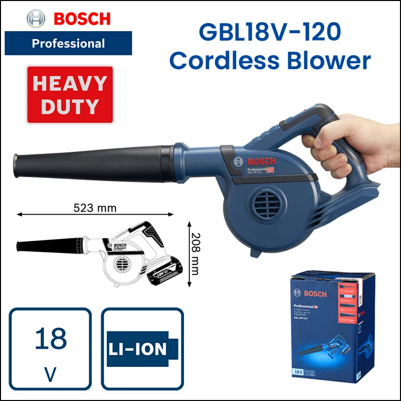 

Bosch GBL18V-120 Беспроводная электрическая воздуходувка, компактная сверхмощная Воздуходувка, пылесборник, 2 передачи