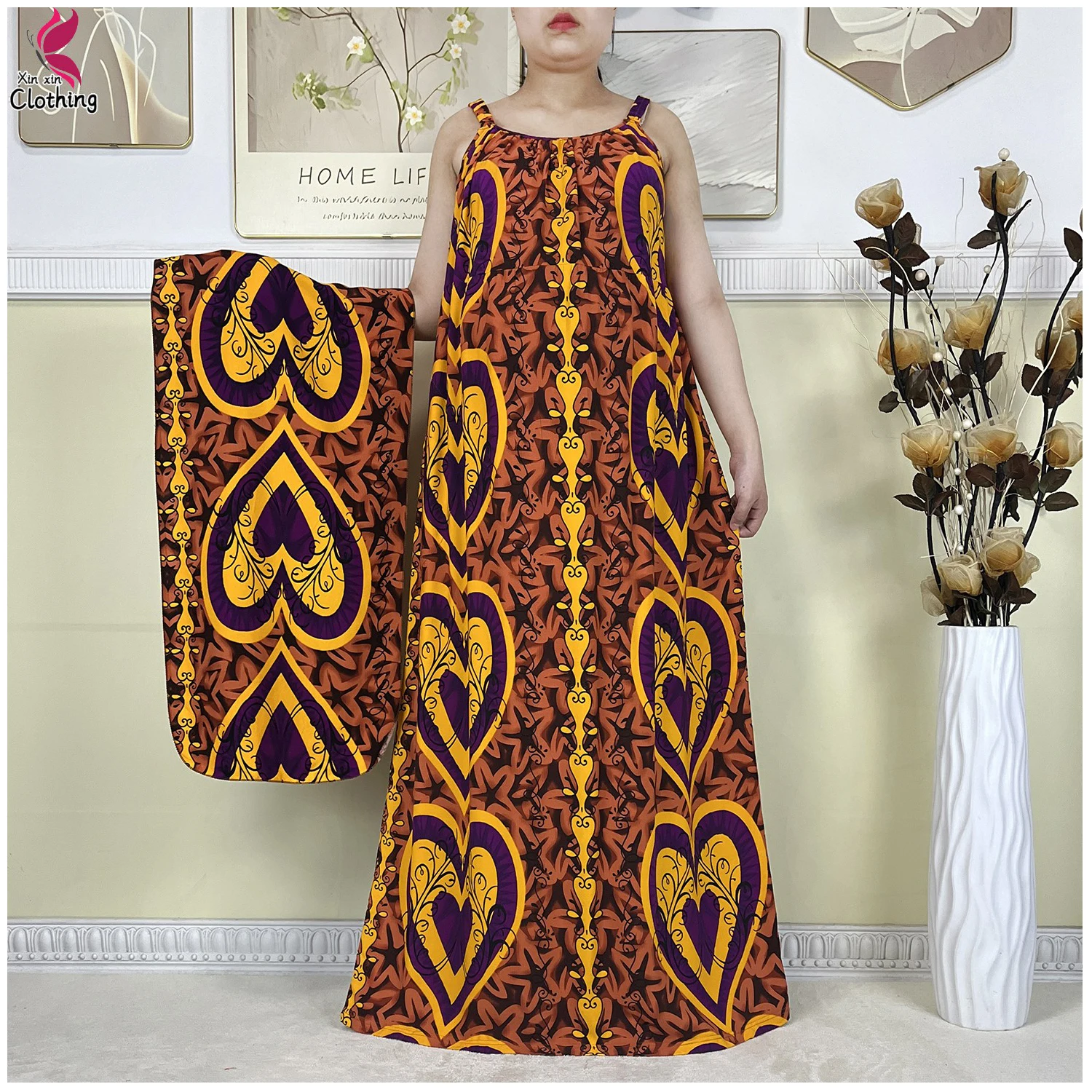 

2025 New Women Summer Sleeveless Dress Fashion Floral Print African Dashiki Maxi Lady Elegant Long Dress Islam Dress with Scarf