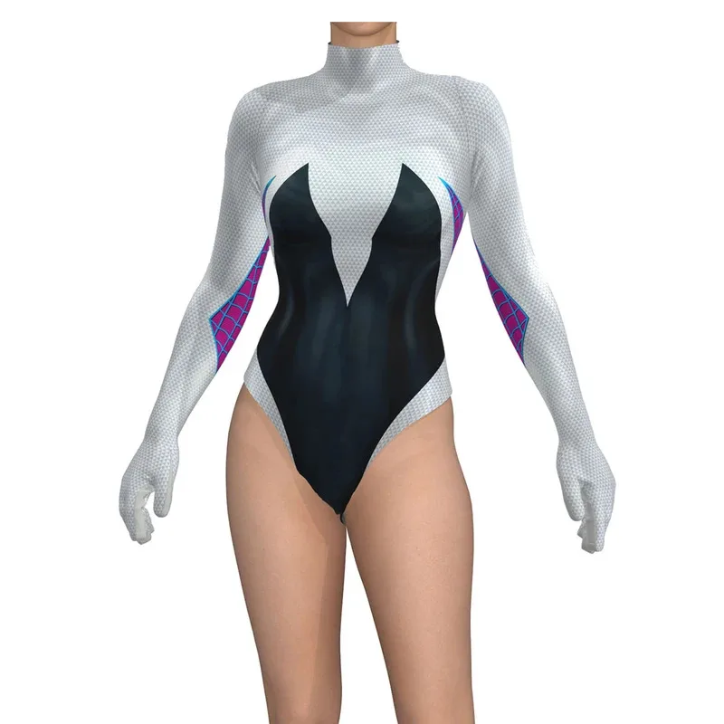 

Gwen Stacy Spider Woman Cosplay Costume Gwen Spider Spandex Bodysuit Superhero Girl Bathing Suit Zentai Bikini Halloween Costume