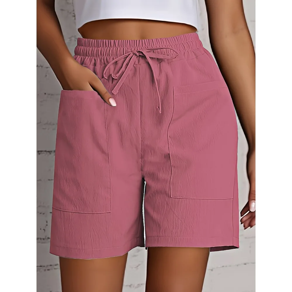 Women Large Pocket Solid Color Drawstring Casual Shorts New European Style Ladies Daily Streetwear Chic Versatile Fashion Sexy
