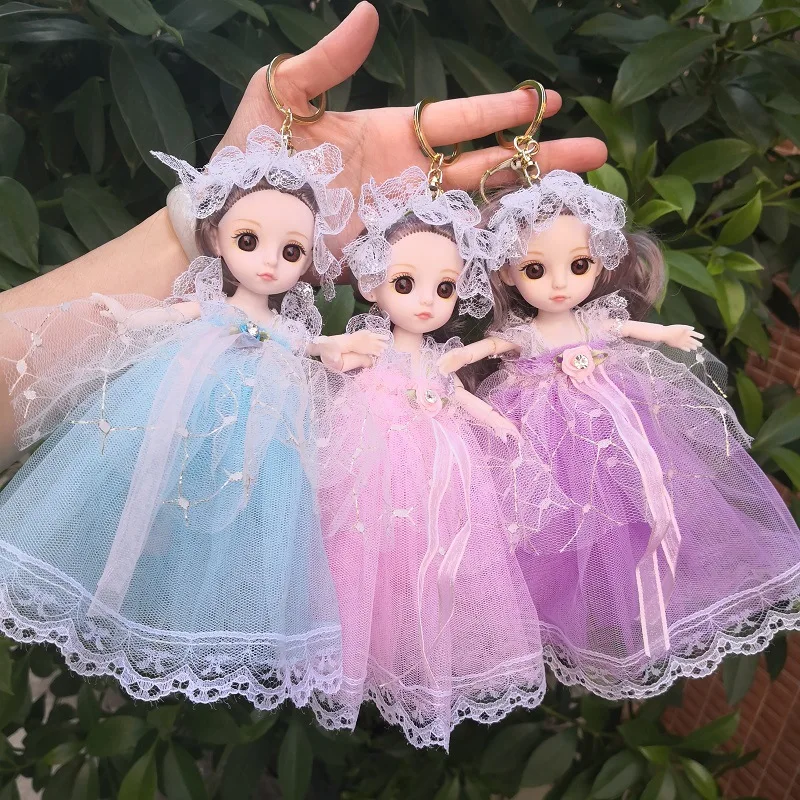 17cmの可愛いロリータガールプリンセスドールキーホルダーペンダント、1/8BJDドール関節可動、可愛いドレス、プレイハウスおもちゃ、ギフトバッグデコレーション