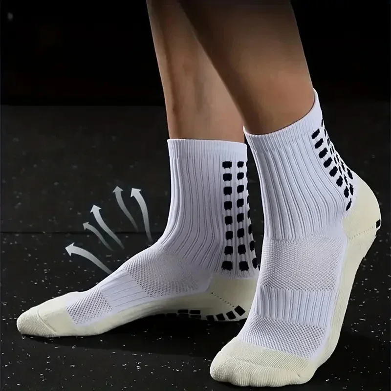 2 Pairs Anti-slip Football Socks Men Women Sports Socks Thickened Breathable Comfortable Football Basketball Running Grip Socks