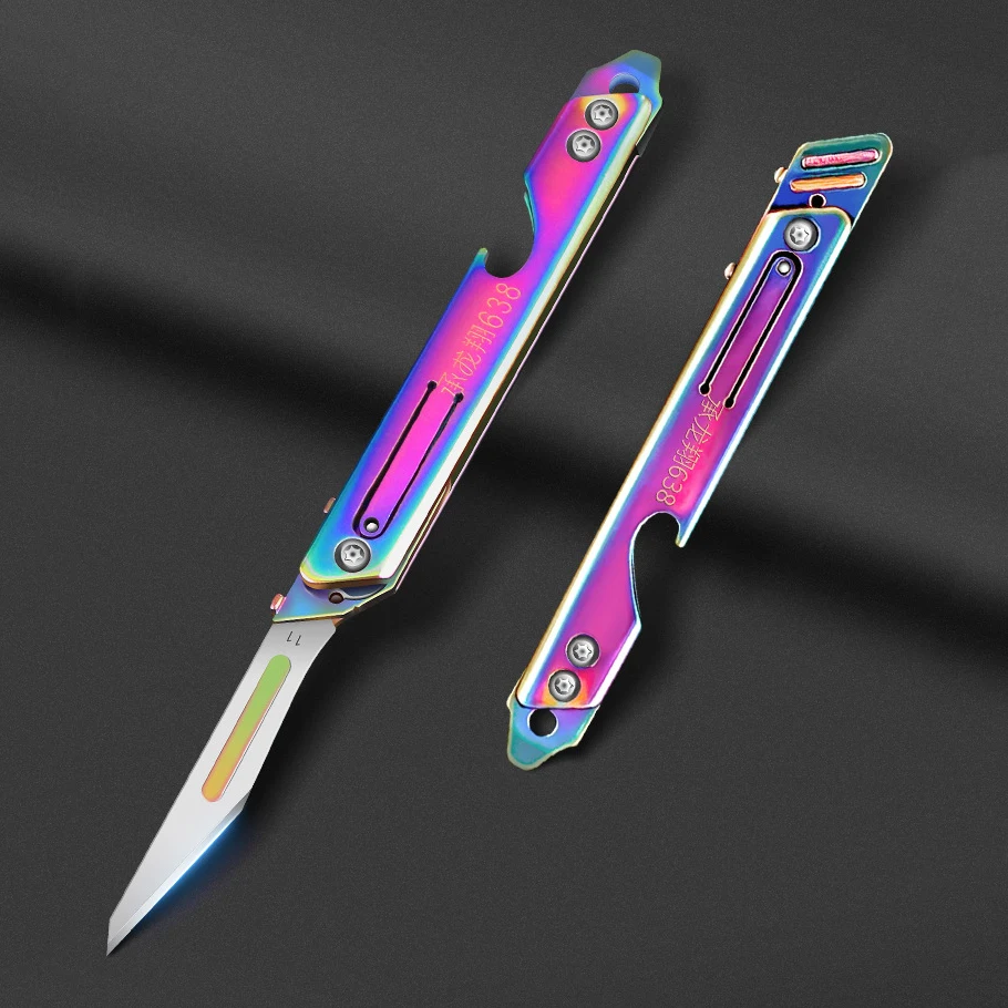 NO11 Blade Stainless Steel Scalpel Folding Knife Quick Open Portable Keychain Pocket Knife EDC Bottle Opener Survival Tool