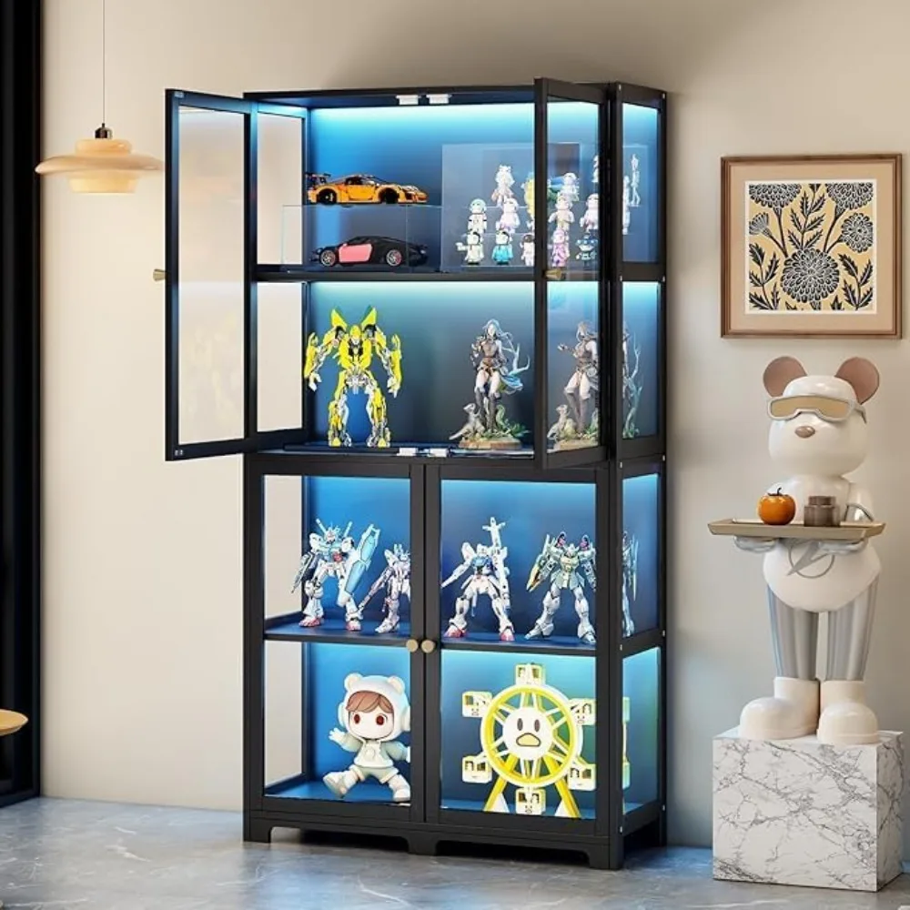 Multi-Level Curio Showcase with Clear Acrylic Door, Organizer Rack for Collectibles and Toys, Bookshelf for Bedroom Use
