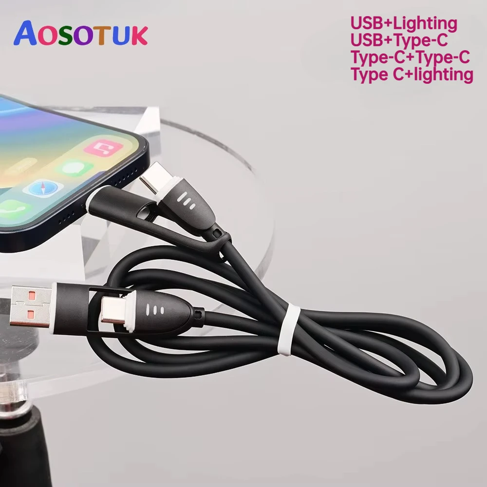 4 في 1 100 واط شحن سريع كابل بيانات PD USB نوع C شحن سلك متعدد الوظائف USB إلى نوع C سلك بيانات سلك كابل شحن سريع