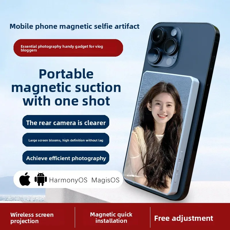 

Portable Phone Selfie Screen Display Projector Magnetically Attached Rear Screen Booster for HighQuality Live Videos and Selfie