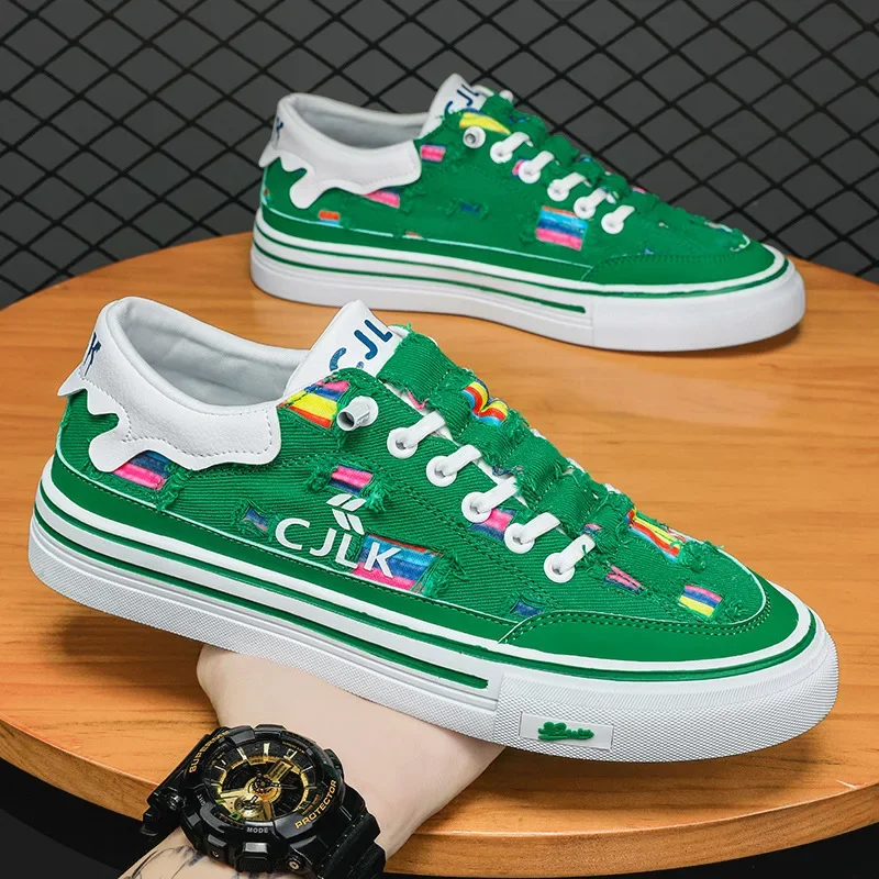 

New breathable perforated canvas shoes Korean style trendy versatile shoes for men, one foot trendy shoes