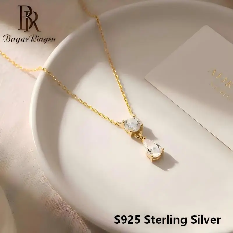 BR New Fashion S925 Silver Water Drop Moissanite Pendant Necklace, Minimalist High-End Accessory, Versatile Jewelry for Her