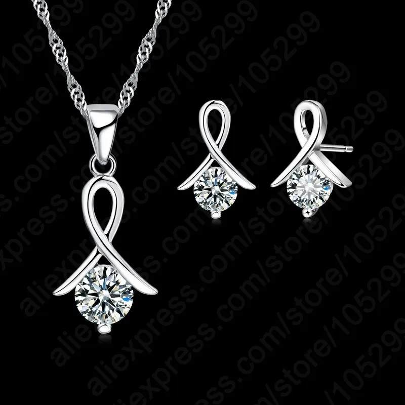 New Fashion Genuine 925 Sterling Silver Jewelry Set For Women Cross CZ Pendant Necklace & Stud Earrings With Fast Shipping
