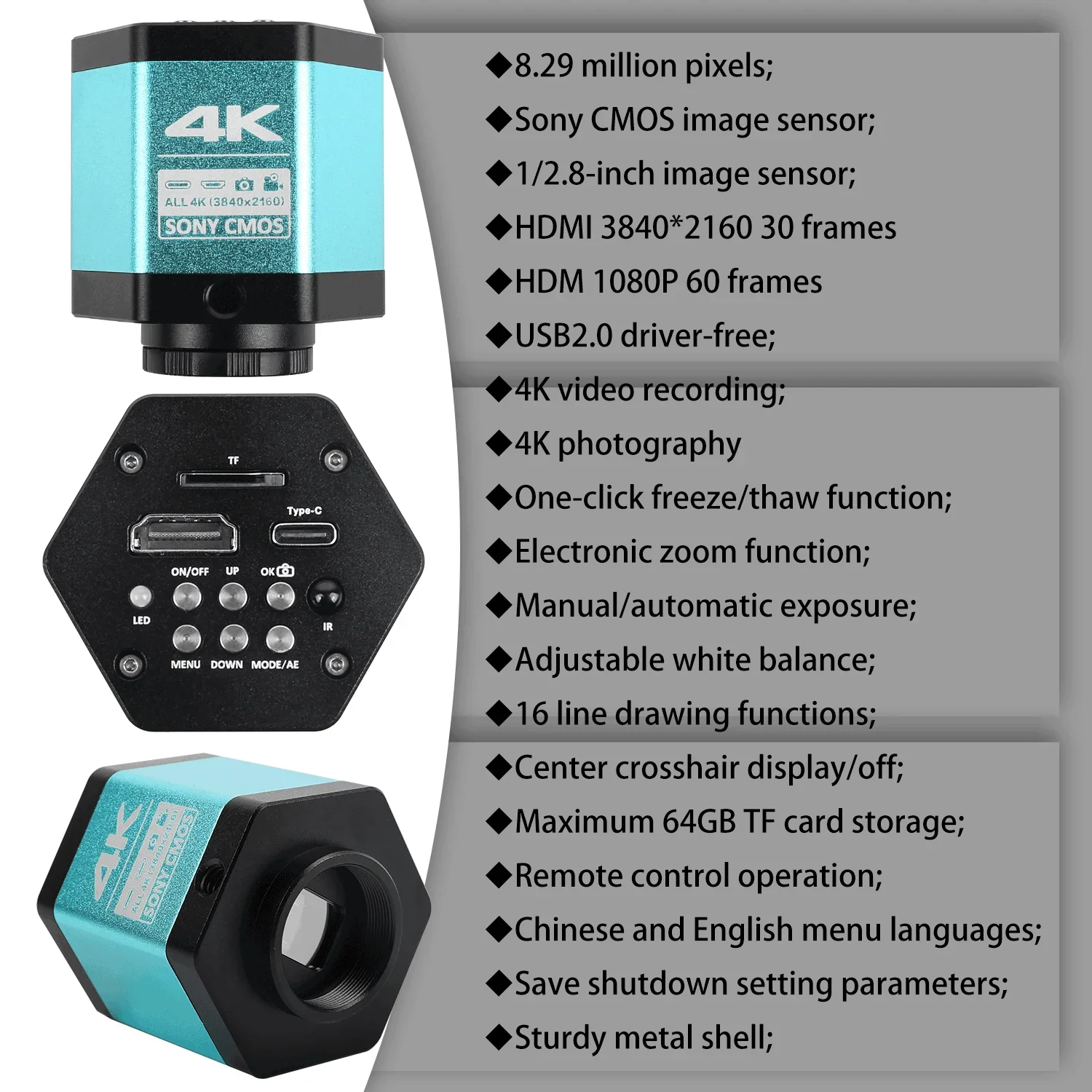 YIZHAN 4K Digital Microscope HDMI Type-c 48MP Video Camera with Measurement Software For PCB Soldering Repair,Jewelry Inspection