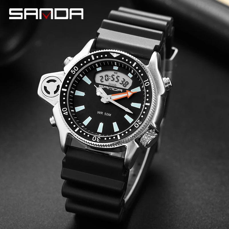 Sanda new fashion brand European and American large dial watch sports multi-functional outdoor waterproof watch for boys Watch