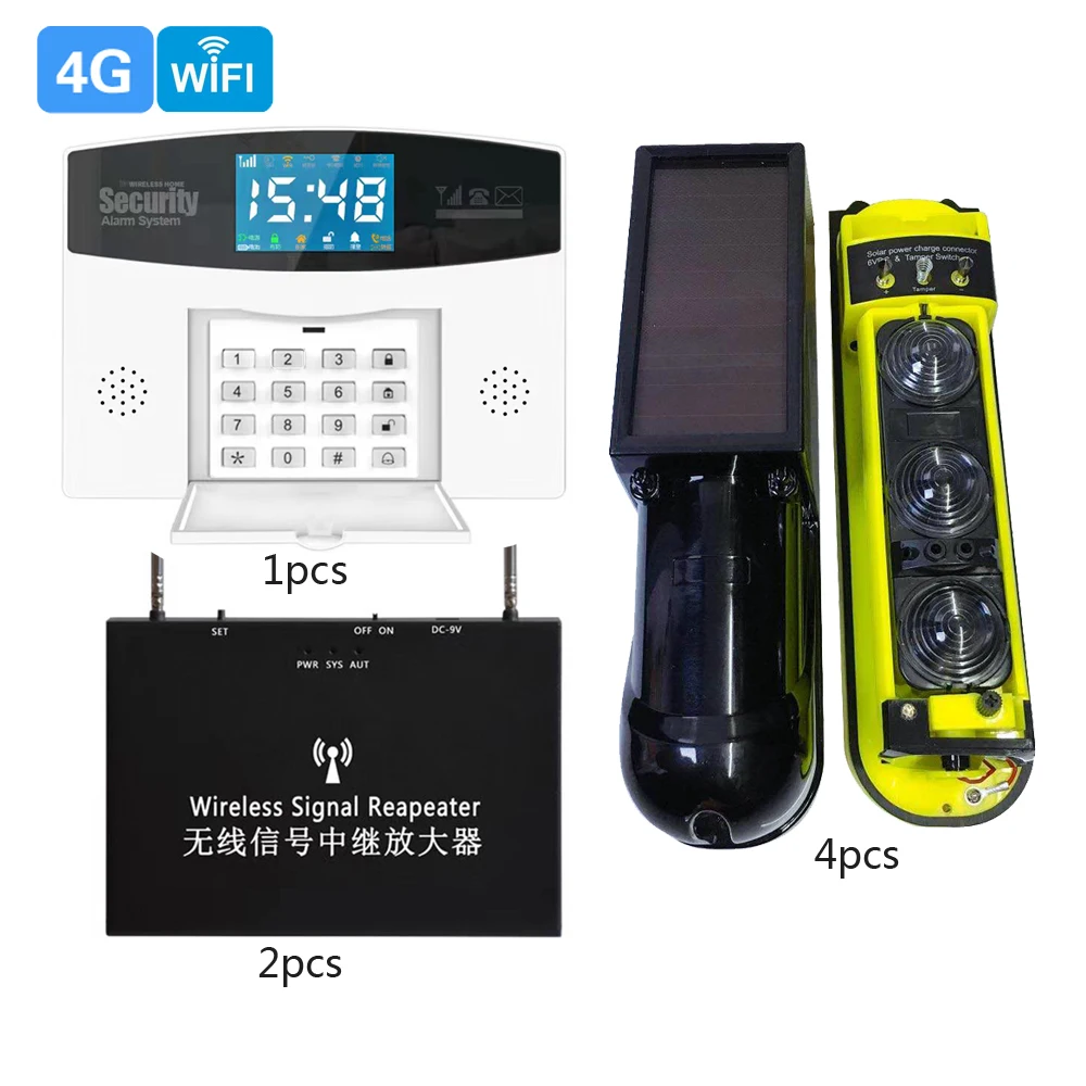 1Set 100M Wireless 2 Beam Detector Built In Solar Battery For House Wall Security Anti Intruder With GSM Alarm System 433Mhz