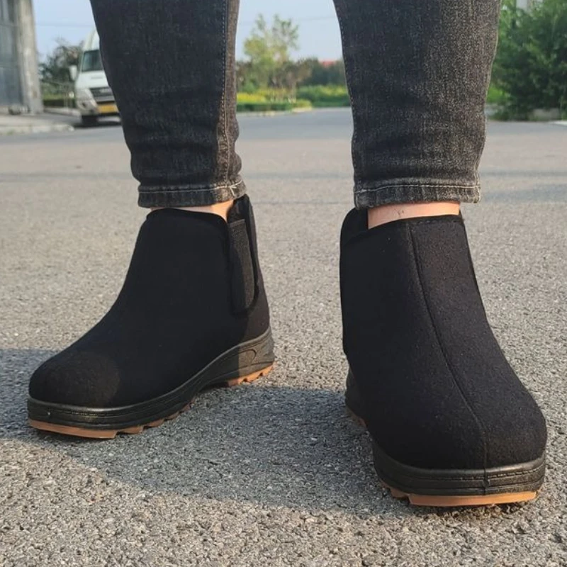 

Anti Slip Wear Resistant Rubber Soft Sole Winter Men SlipOn High Top Fleece Lined Thickened Snow Boots for Middle Aged Elderly