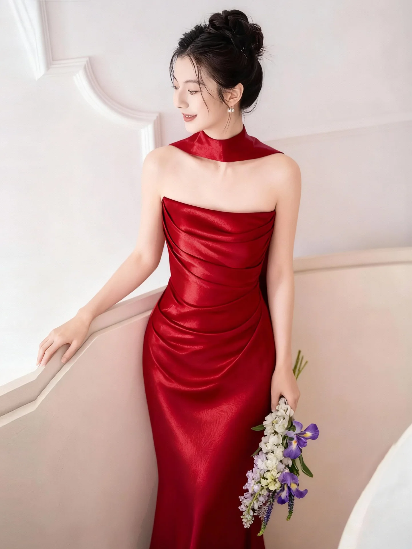 

Red Bridal Gown Women's Engagement Par Dr Luxury Sensation Evening Gown Floor-Length Faionable Strapl Wedding Dr