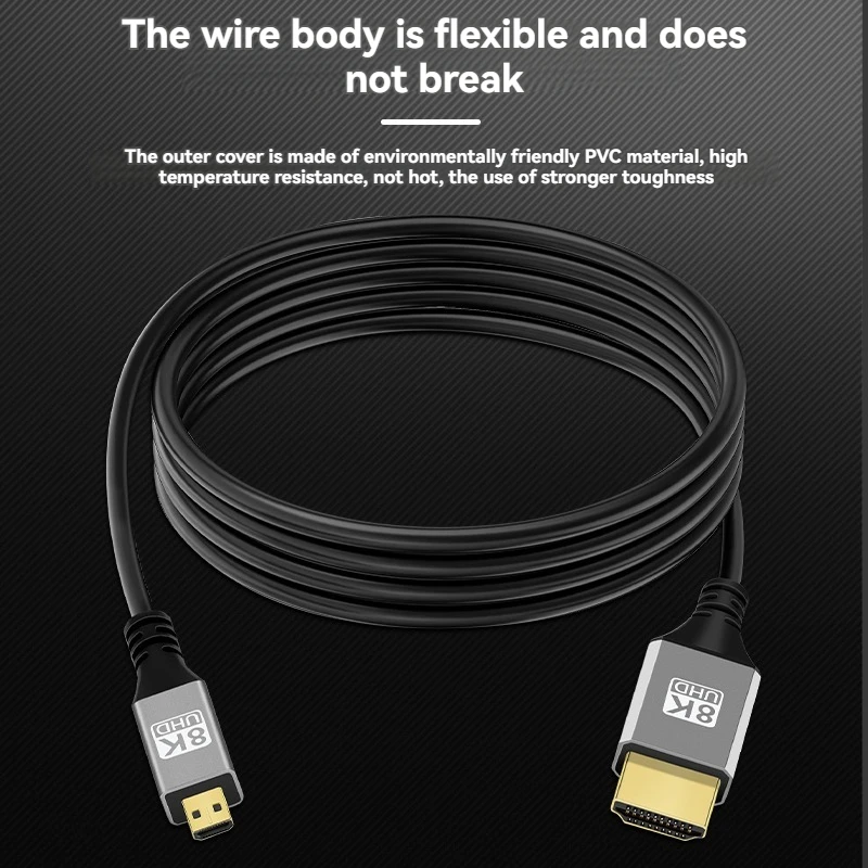 8K 60Hz Micro HDMI to HDMI Bi-Directional Cable  48Gbps 4K 120Hz hdmi2.1 adapter for Canon EOS R5/R5 C Sony Camera TV Monitors