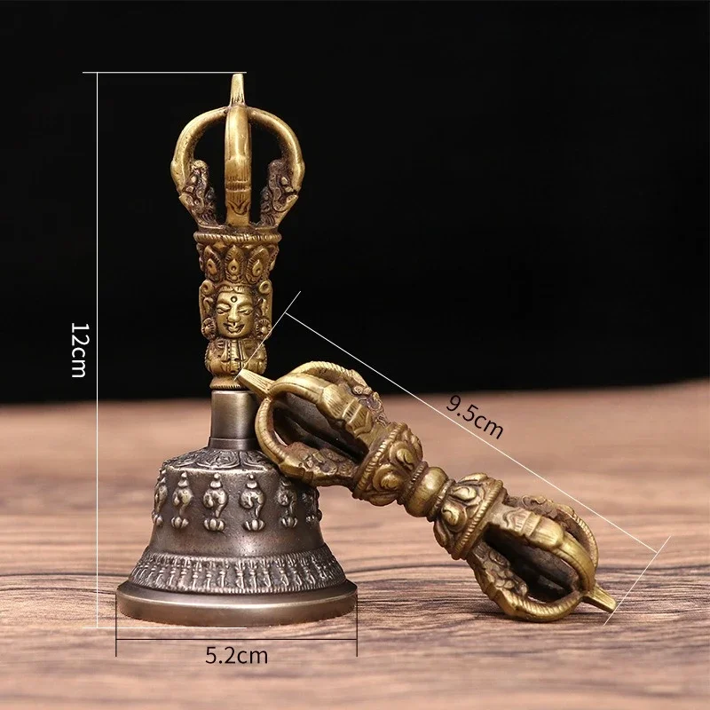 Nepalese Handmade Five-Pronged Vajra Bell and Dorje Set Tibetan Buddhist Ritual Instrument with Antique Copper Meditation Bell