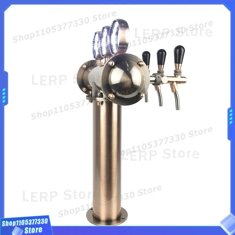 3 Hole T Type Beer Tower Stainless Steel Bronze Bar Accessories LED Light Emitting Diode Draft System for Pub Home Party