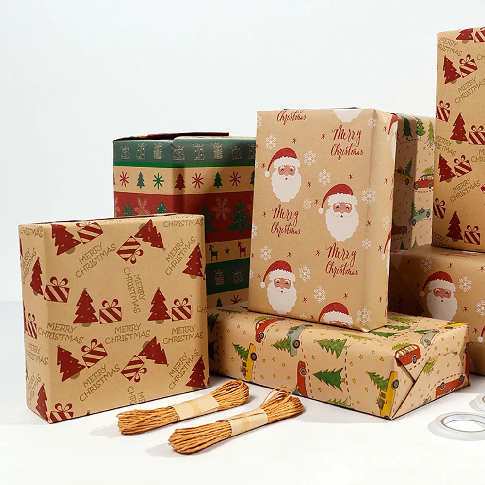Christmas Gift Wrapping Paper Patterned Snowman Wrapping Paper Kraft Gift Wrap Large Santa Claus Wrapping Paper For Holiday New