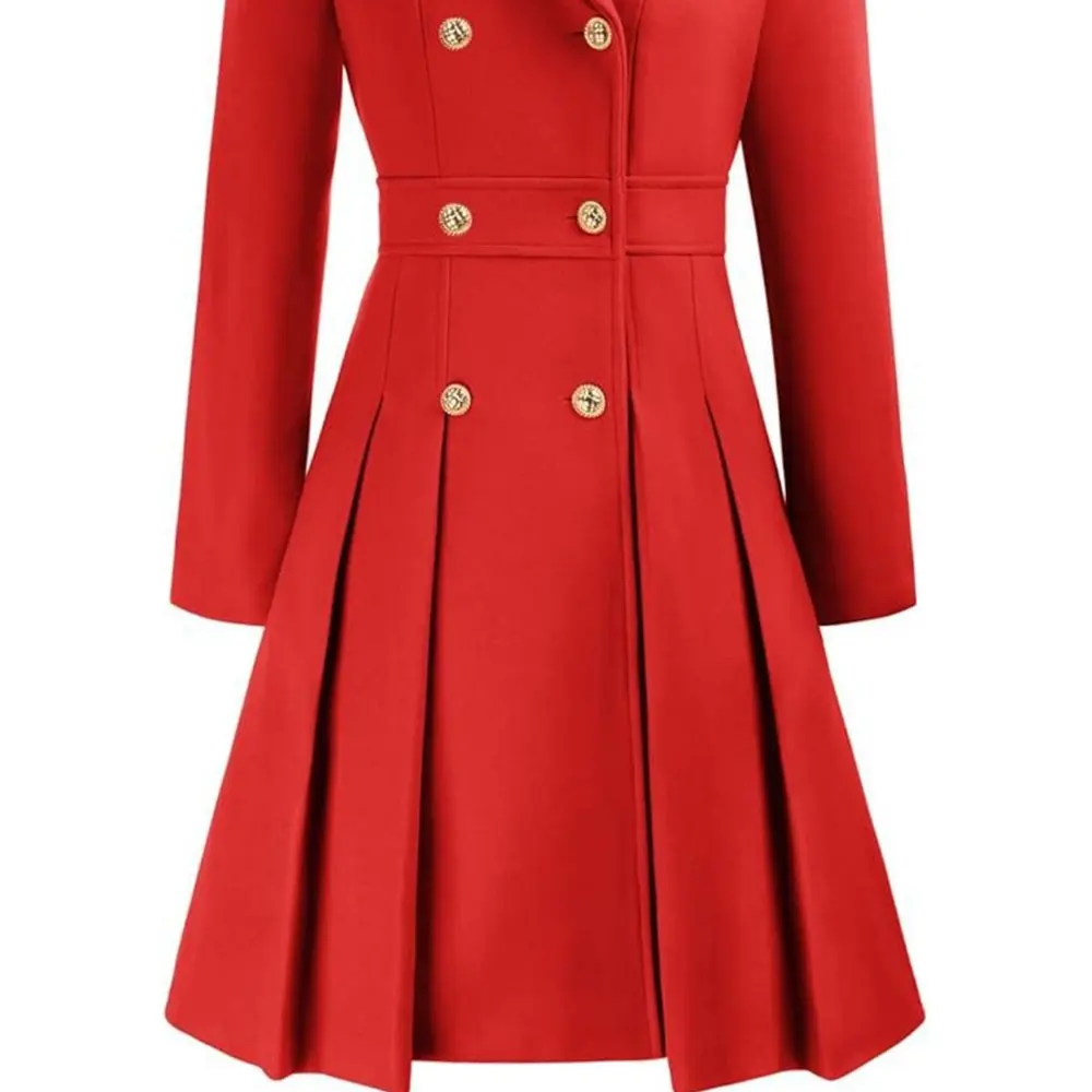

Women's Double-breasted Peacoat Jacket Notched Lapel Thick A-line Design with Pocket European And American Style
