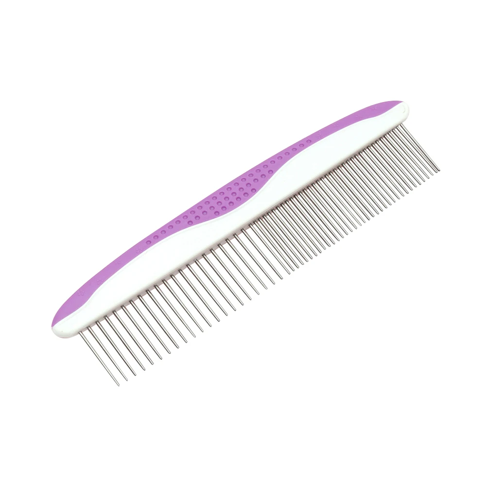 

2-Pack Pet Combs Stainless Steel Round Head Dog Cat Comb Single Row Anti-Slip Purple For All Breeds Grooming Tools Pet Comb Set