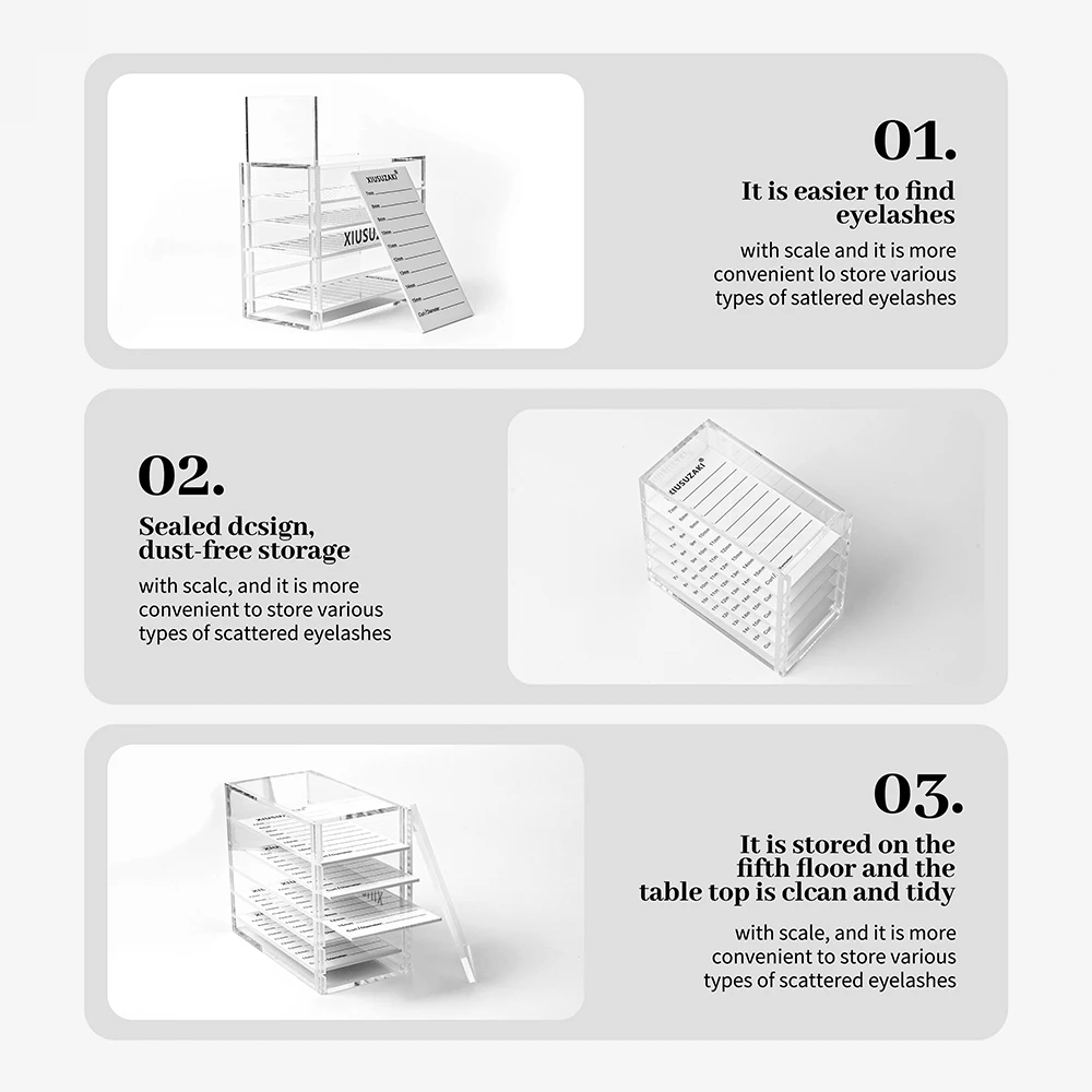 XIUSUZAKI False Eyelashes Storage Box 5 Layers Acrylic Pallet Lash Holder Display Stand Eyelash Extensions Makeup Tools Supplier