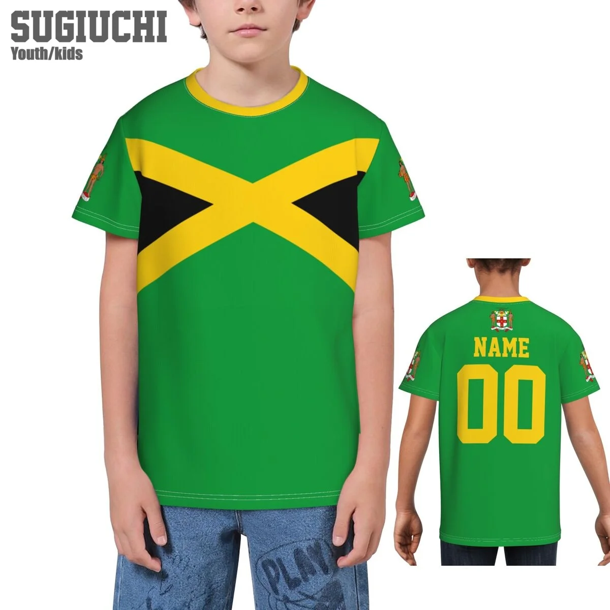 Camisetas 3D con emblema de la bandera de Jamaica para niños, camiseta con número de nombre personalizado para jóvenes, camisetas para niños y niñas, camiseta para fanáticos del fútbol, regalo