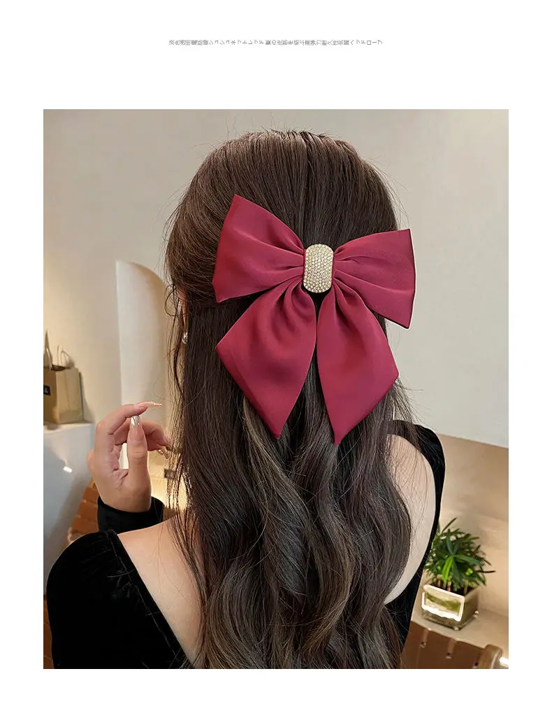 New Big Fabric Bow Hairpin Solid Color Crystal Barrettes Hair Clips for Women Wedding Hairgrip Headbands Hair Accessories