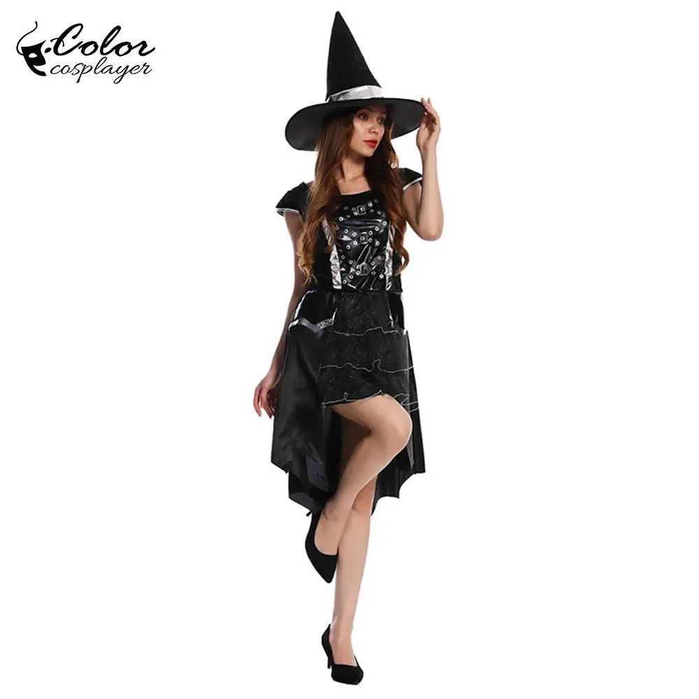 

Color Cosplayer Witch Dress for Women Black Gothic Masquerade Ball Gown Vampire Costume Halloween Stage Performance Outfit