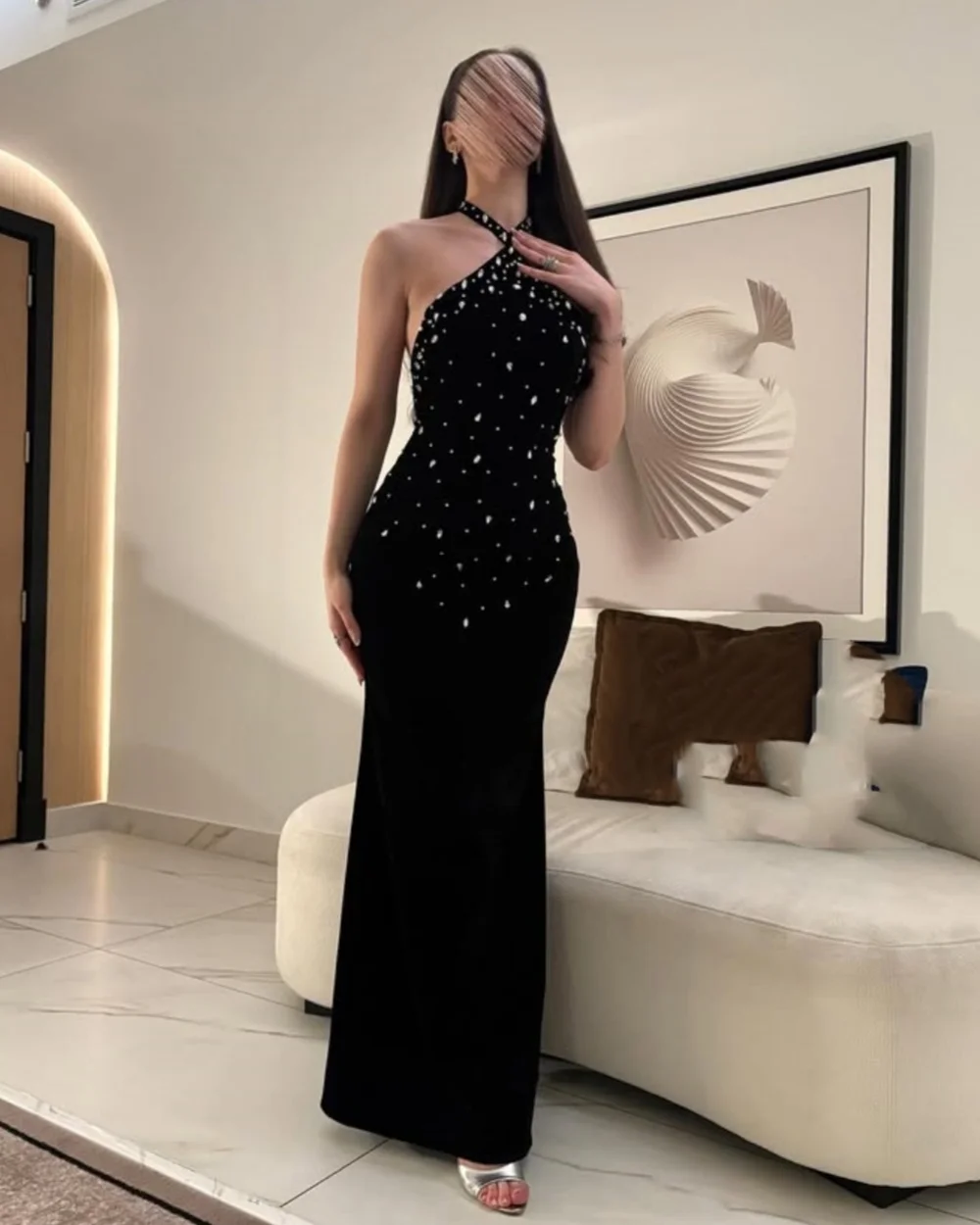 

Классический трикотаж со стразами по индивидуальному заказу, прямые длинные платья с лямкой на шее, платья на заказ, сексуальные платья в современном стиле