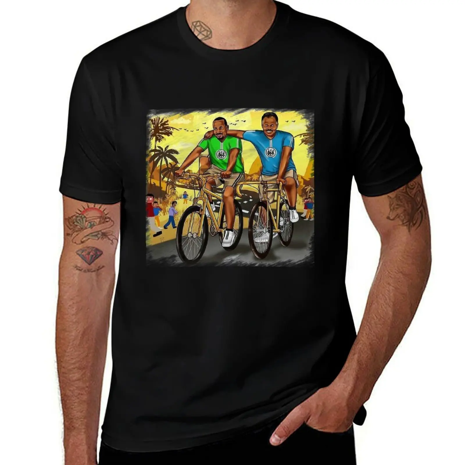 

Isaias Afwerki with Abiy Ahmed Ethiopia and Eritrea PM Cartoon Ethiopian art T-Shirt blanks mens t shirts pack