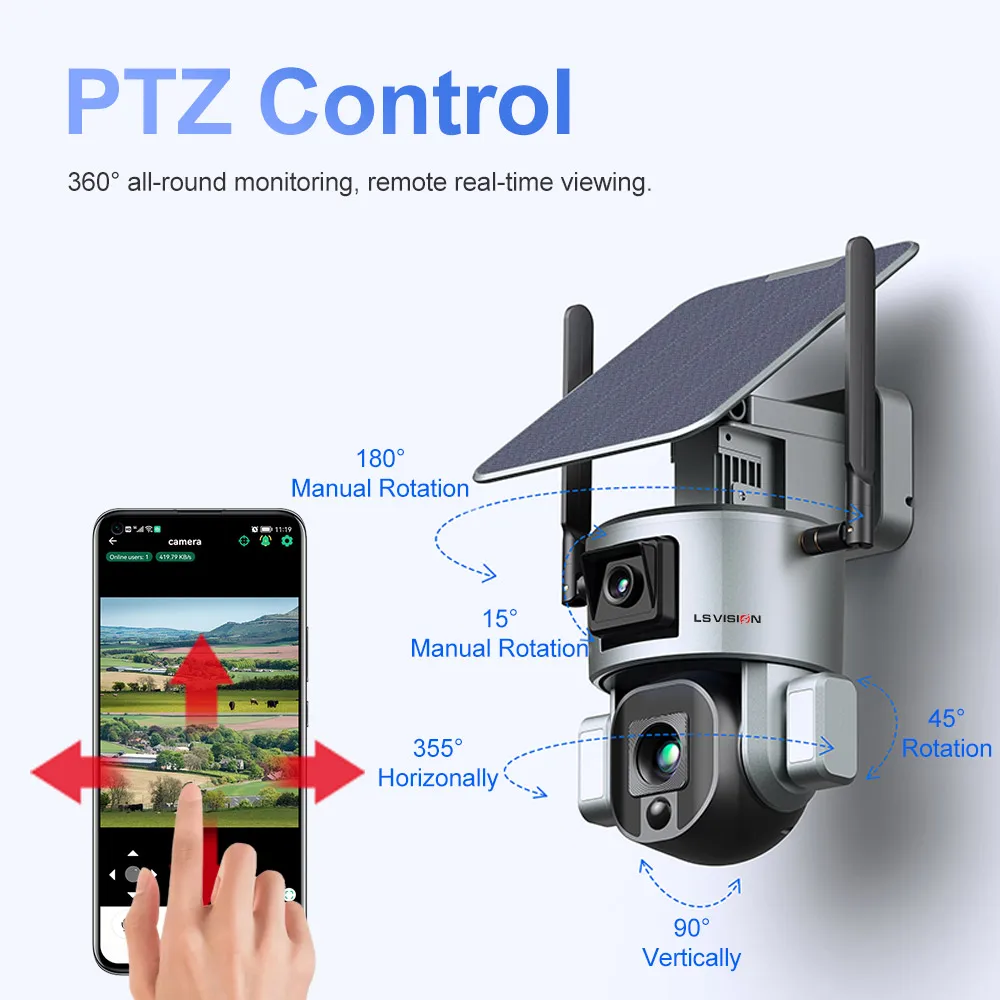 LS VISION 4K 8MP Dual Lens Solar Camera 20X Zoom 4G SIM/WIFI Security Outdoor Camera Humanoid Tracking Color Night Vision Cam