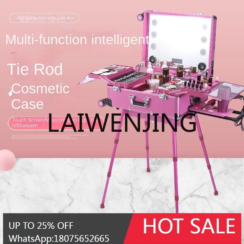 RWJ Aluminum Magnesium Cosmetic Case with Light LED Dimming with Bluetooth Bridal Makeup Toolbox
