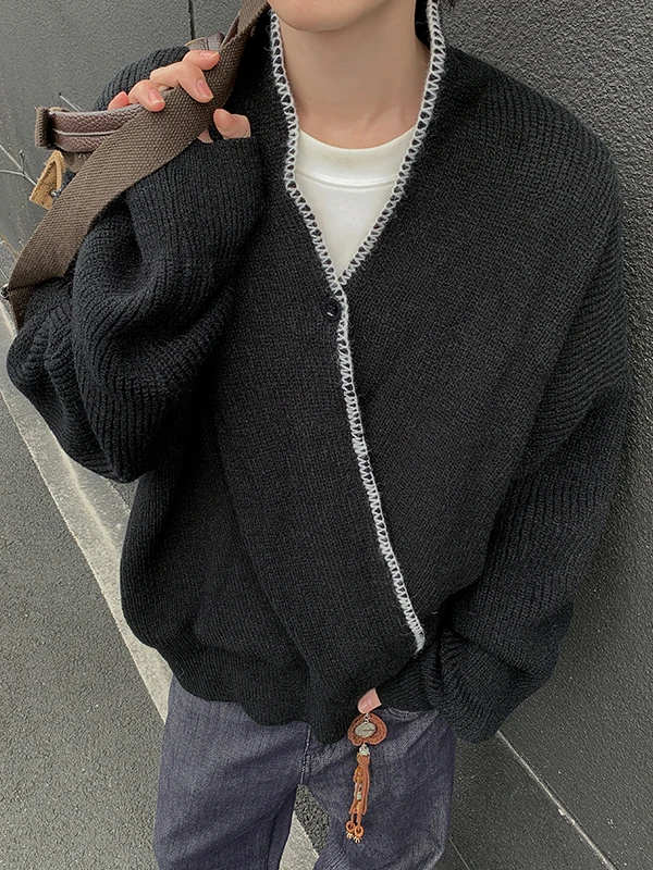 

Свободный мужской свитер с v-образным вырезом, винтажная цветная блузка, вязаная повседневная длинная светящаяся осень-зима, удобная льняная ткань