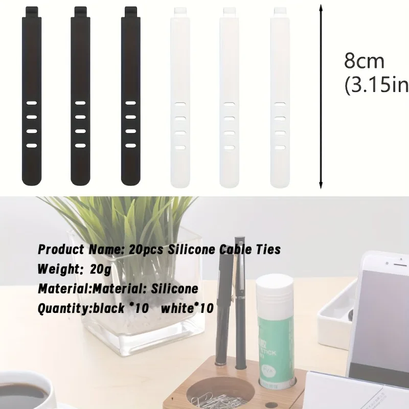 Magic Cable Straps - Reusable 2-Color Silicone Ties for Neat Wires