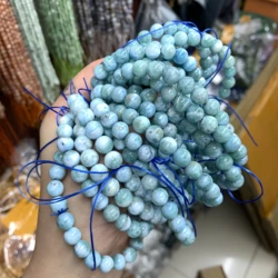 2023 Natural Larimar/Copper Pectolite Beads Bracelet Dominicana Genuine Larimar Gemstone Bangle for Woman for Gift