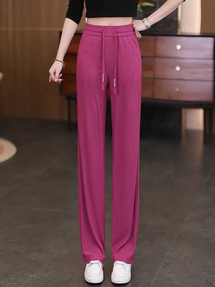 

Женские летние тонкие брюки из ледяного шелка с широкими штанинами, высокой талией, свободного кроя, прямые, комфортные, повседневные