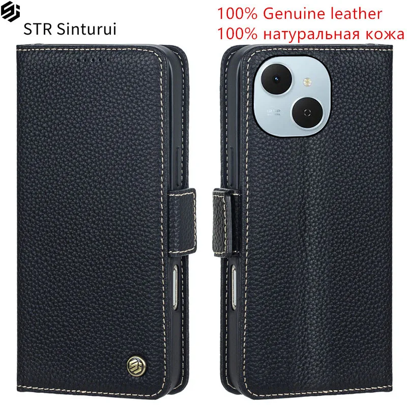 

STR Genuine leather lychee grain card Slot Wallet Cover For Tecno Spark Slim 40C 40 30 Pro Pro+ Go 2 1 1S 30C 5G Flip phone Case