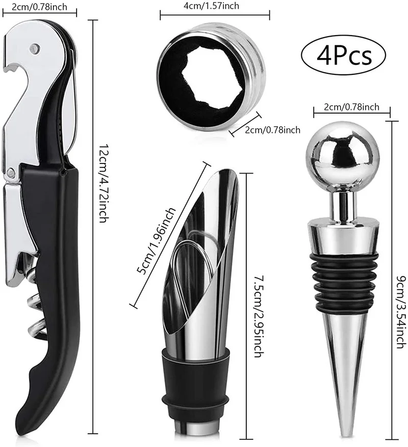 Wine Aerator Pourer Set, 4Pieces Pressure Bottle Opener, Wine Pour Spout,Stoppers Bottle Opener, Wine Stopper