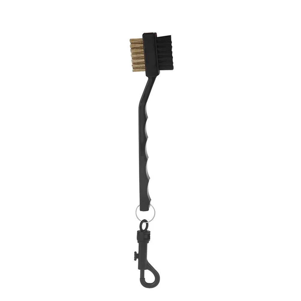 

Dual Sided Golf Club Cleaning Brush Black Nylon Brass Bristles 7 Inch Long 0.6 Inch Stiff Soft Bristles Hanging Clip for Irons