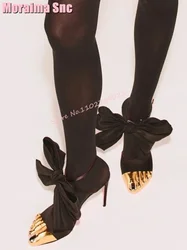 Unique Gold Thumb Butterfly-knot Sandals Stiletto High Heel Ankle Buckle Strap Sexy Fashion Half Slippers Women Shoes Summer New