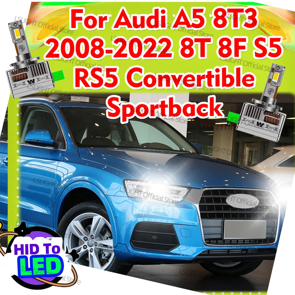 2x LED Headlight D3S D3R Head Lamp 110W Bulbs 30000LM For Audi A5 8T3 2008-2022 8T 8F S5 RS5 Convertible Sportback 8TA 2009-2017