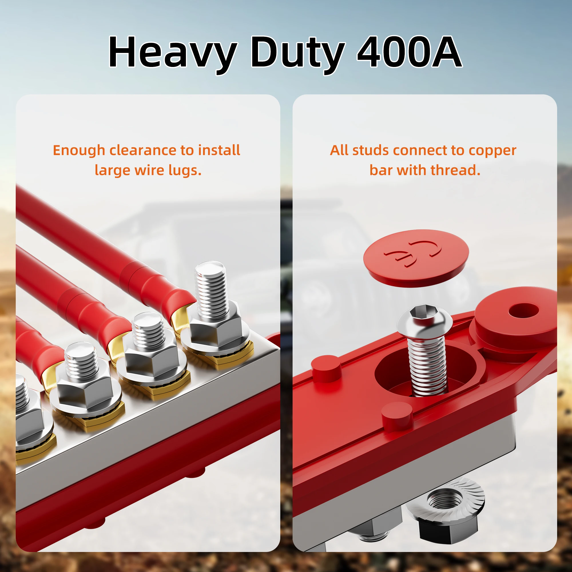 400A Bus Bar 12V Power Distribution Block 6 x 5/16\