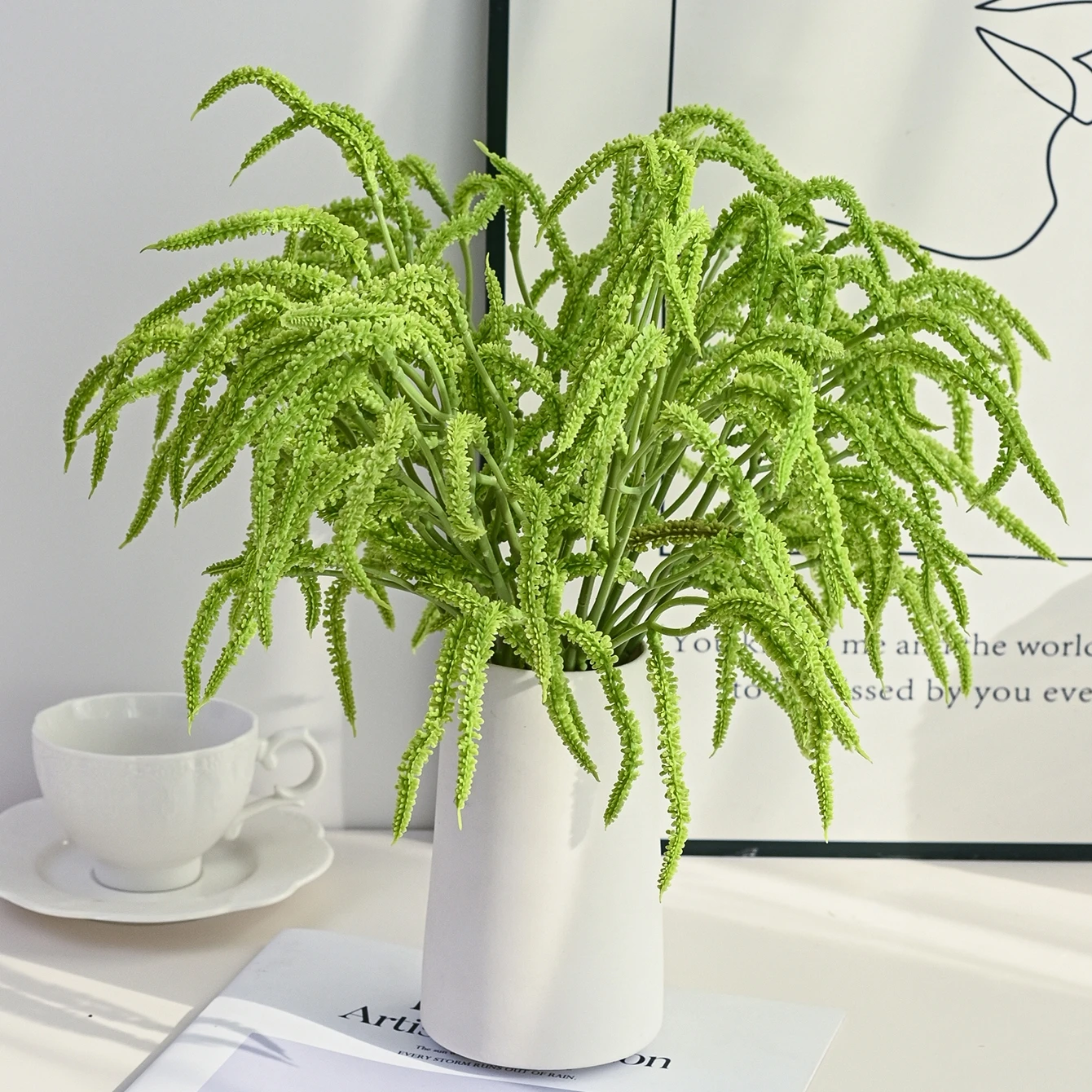 Desk Setup Plants - Sztuczne rośliny, puszysta palma, pnącze, akcesoria